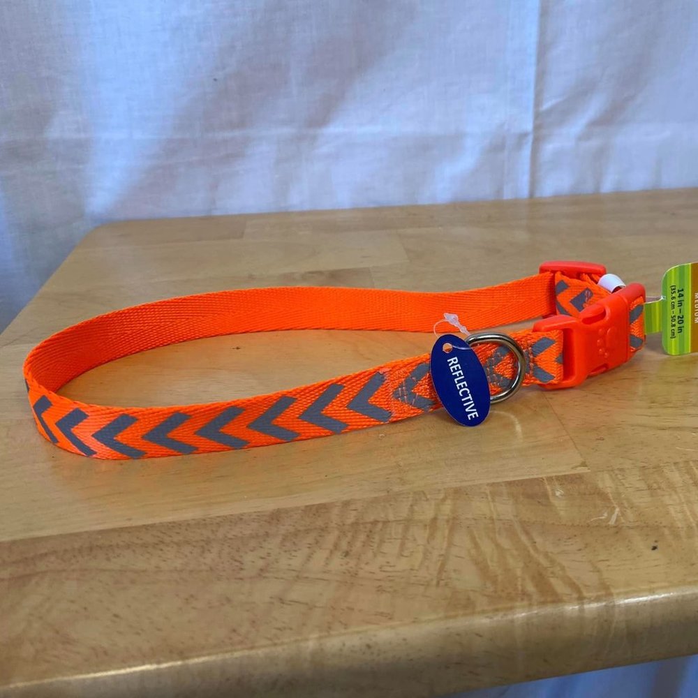 Top Paw Reflective Dog Collar Orange Gray Adjustable NWT